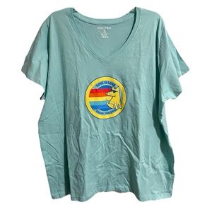 Teddy The Dog Rainbow Love Is Love Tee Blue Size 3X V Neck Gay Pride LGBTQIA